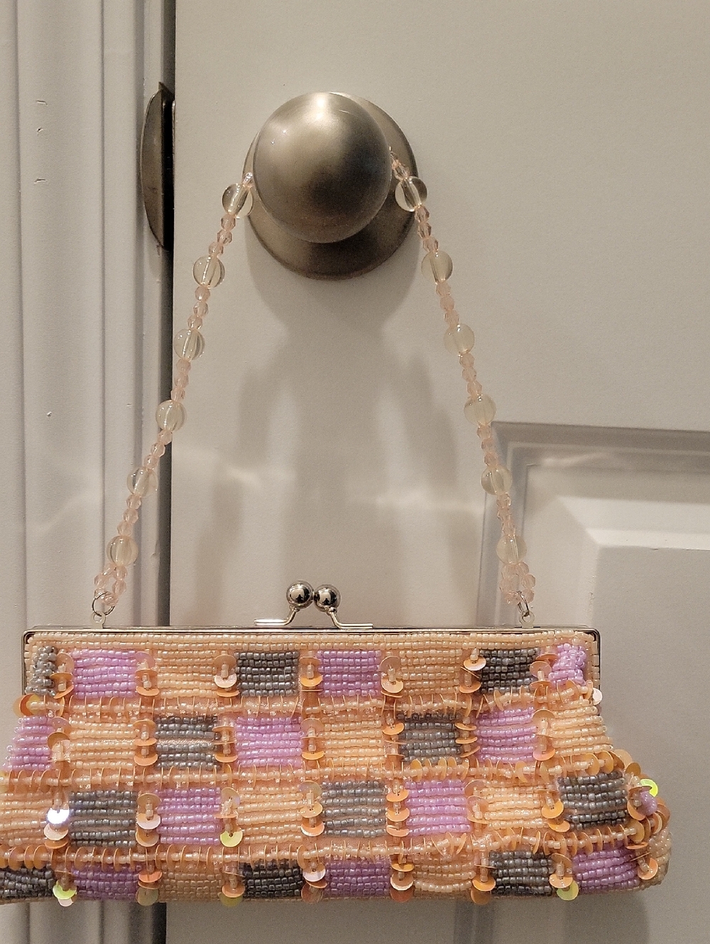 Beaded Pastel Checker Clutch Handbag!
